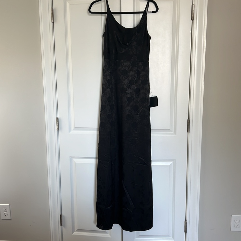 LULUS GOWN Black Satin Cowl Neck Maxi Gown